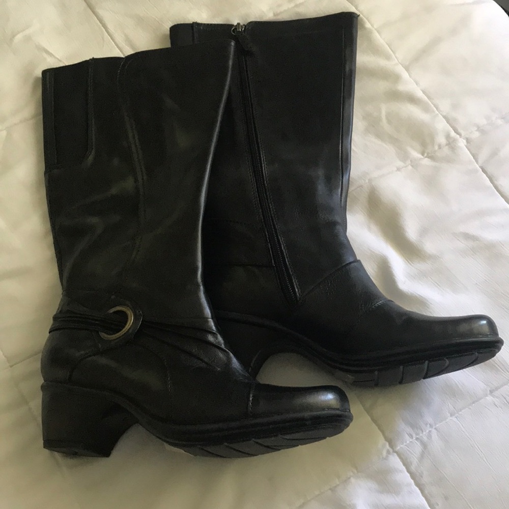Clarks black leather boots